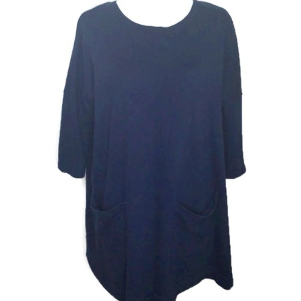 Forever 21 Navy Blue Swing 3/4 Sleeve Dress Pockets Size Medium